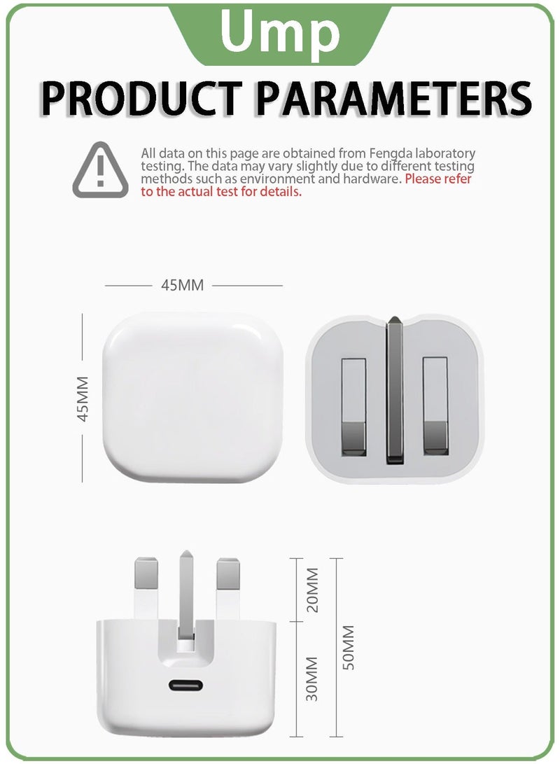 Ump iPhone 20W Fast Charger | USB C Wall Fast Charger Compatible with iPhone 15/14/14 Pro/14 Pro Max/13/12/SE2020/11/XR/XS Max/X/iPad - Image 5