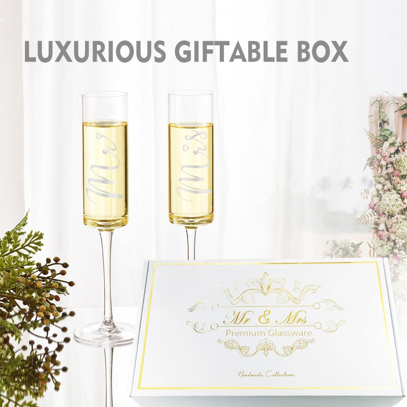 ROXBURGH Wedding Cake Knife and Server Set, Bride and Groom Mr and Mrs Champagne Flutes & Forks with Giftable Box, Cake Cutting Set for Wedding Engagement Bridal Shower Gifts - Image 3