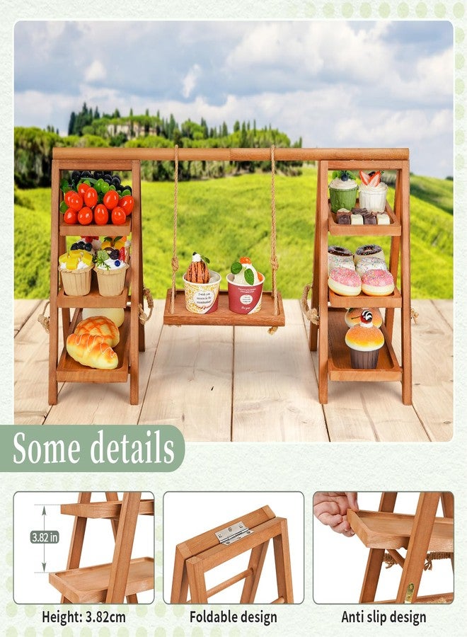 Whiidoom Cupcake Stand, 3 Tier Wood Cupcake Display Stand with Swing, Dessert Table Display Set with Serving Tray for Dessert Display for Party, Wedding, Farmhouse Decor (Brown) - Image 3