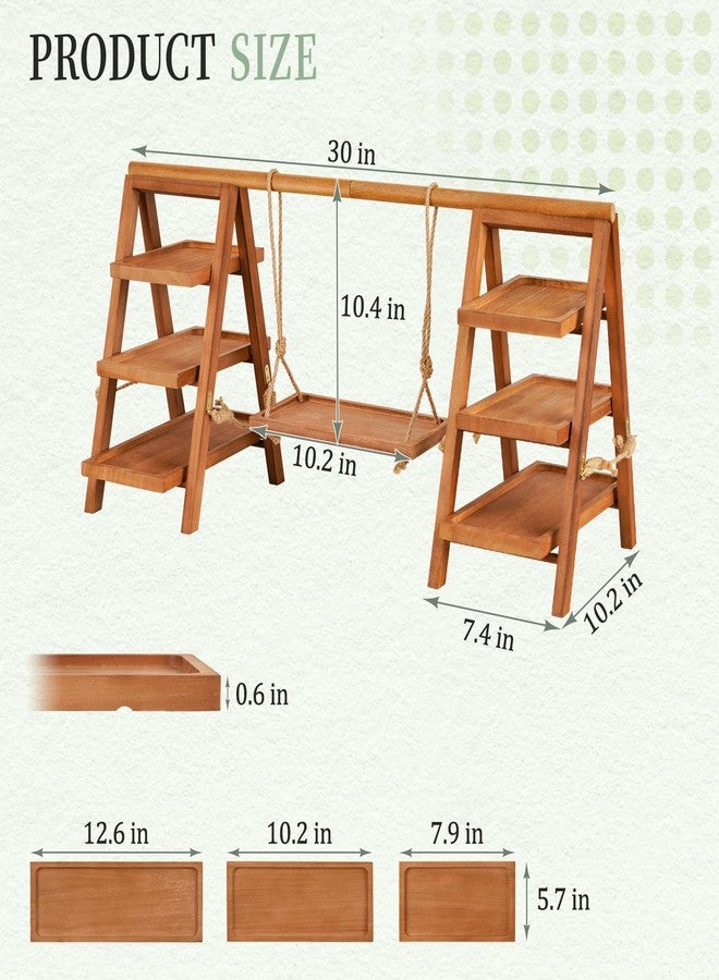Whiidoom Cupcake Stand, 3 Tier Wood Cupcake Display Stand with Swing, Dessert Table Display Set with Serving Tray for Dessert Display for Party, Wedding, Farmhouse Decor (Brown) - Image 2