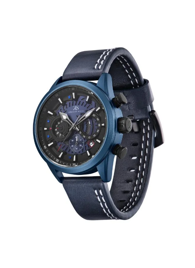 كينيث سكوت Men's Chronograph Display Watch With Blue PU Strap - K25107-LLLB