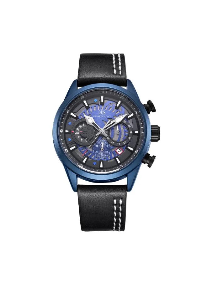 كينيث سكوت Men's Chronograph Display Watch With Blue PU Strap - K25107-LLLB