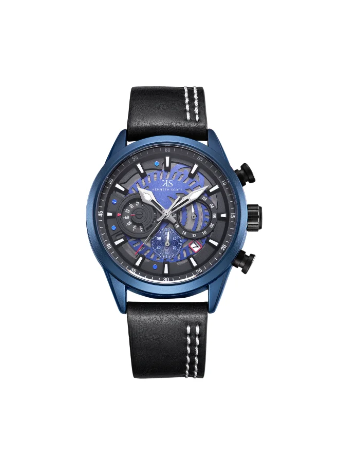 كينيث سكوت Men's Chronograph Display Watch With Blue PU Strap - K25107-LLLB