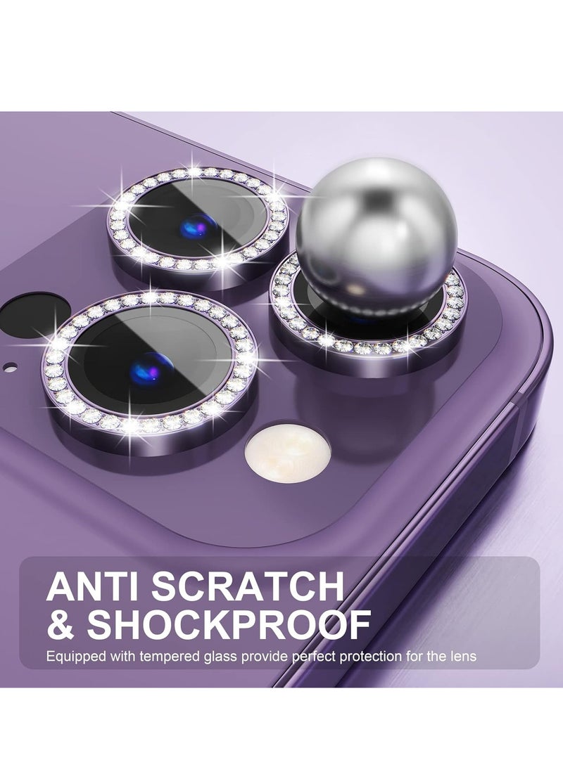 KASTWAVE for iPhone 14 Pro/iPhone 14 Pro Max Camera Lens Protector Bling, 9H Tempered Glass Camera Cover Screen Protector Metal Ring Decoration Accessories (Bling-Purple) - Image 3