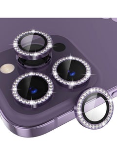 KASTWAVE for iPhone 14 Pro/iPhone 14 Pro Max Camera Lens Protector Bling, 9H Tempered Glass Camera Cover Screen Protector Metal Ring Decoration Accessories (Bling-Purple)  - Image 1