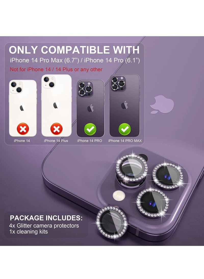 KASTWAVE for iPhone 14 Pro/iPhone 14 Pro Max Camera Lens Protector Bling, 9H Tempered Glass Camera Cover Screen Protector Metal Ring Decoration Accessories (Bling-Purple) - Image 2