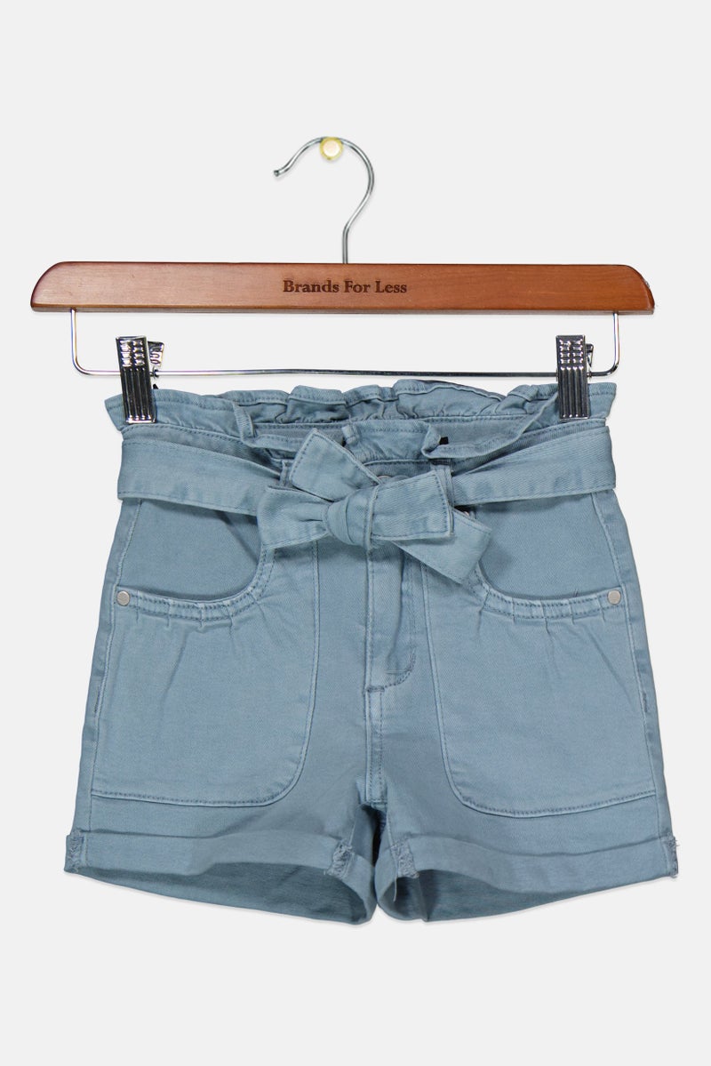Joe's Kids Girl Belted Washed Denim Shorts, Blue - Image 1