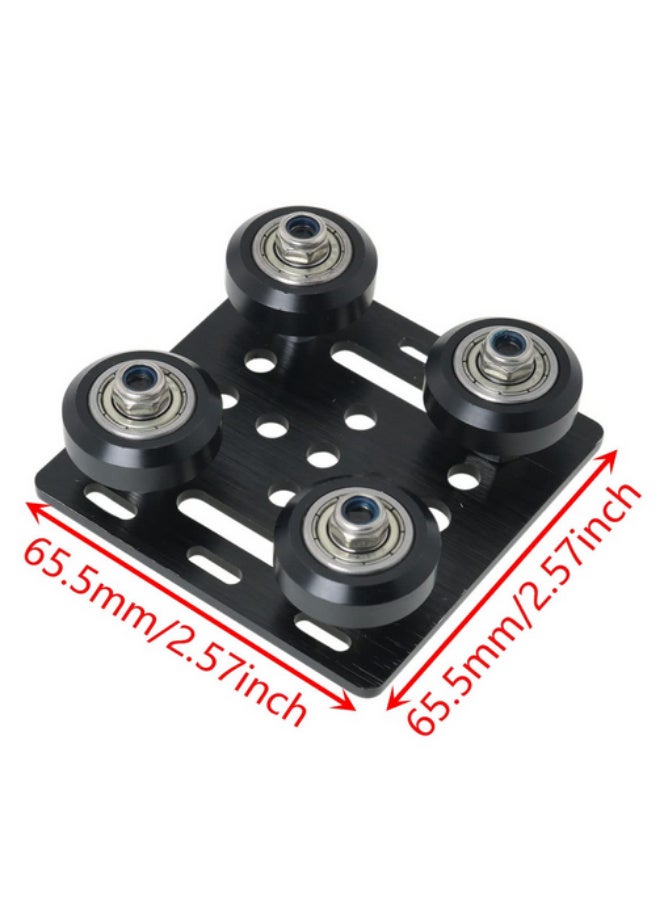 لوحة انزلاق جسرية (Gantry) من نوع V مزودة بـ 4 بكرات من مادة البولي أوكسي ميثيلين (POM)، متوافقة مع بروفيل الألمنيوم ذات الشقّ V مقاس 2020 و2040 – تُستخدم في طابعات ثلاثية الأبعاد، وآلات التوجيه CNC، ومنظومات الحركة الخطية. - Image 4