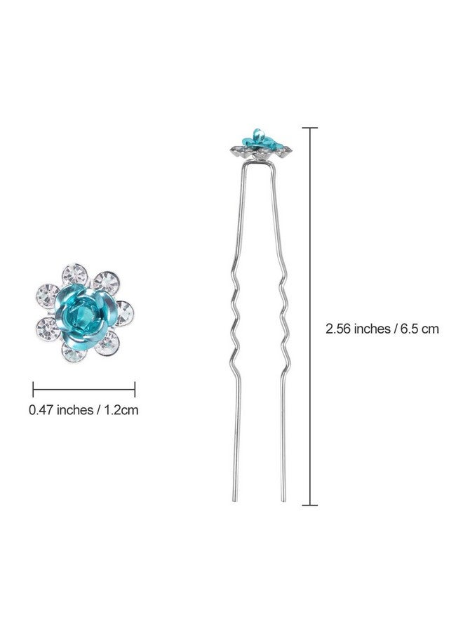 BETITETO 40 Pcs U-Shaped Flower Rhinestone Hair Pins Crystal Hair Accessories for Bridal Wedding Party Girls' Sweet Sixteen (Lake Blue) - Image 3