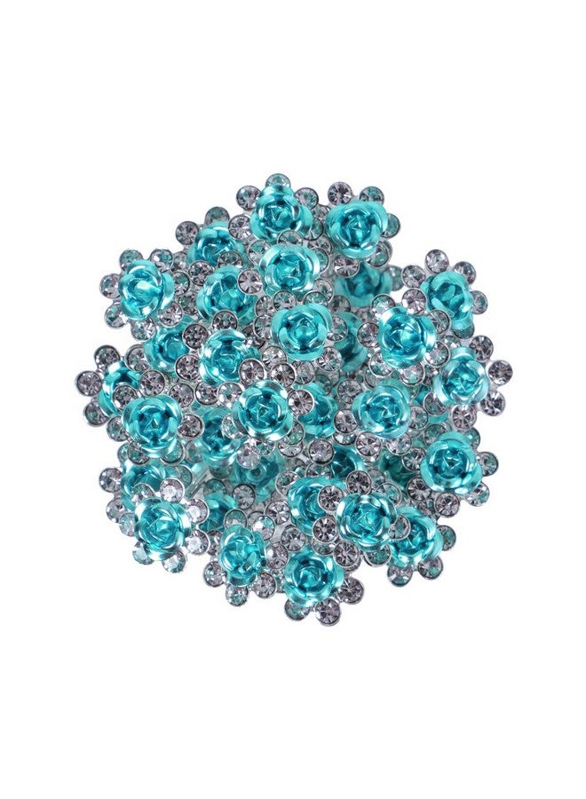 BETITETO 40 Pcs U-Shaped Flower Rhinestone Hair Pins Crystal Hair Accessories for Bridal Wedding Party Girls' Sweet Sixteen (Lake Blue) - Image 1