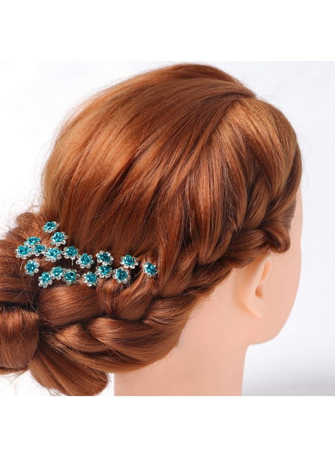 BETITETO 40 Pcs U-Shaped Flower Rhinestone Hair Pins Crystal Hair Accessories for Bridal Wedding Party Girls' Sweet Sixteen (Lake Blue) - Image 2