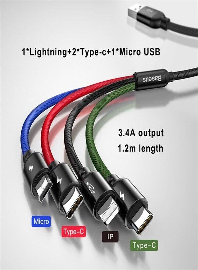 USAMS Multi Charging Cable 2Pack 4FT 4 in 1 Two Type-C Port Nylon Braided Multiple USB Fast Charging Cord Adapter Type C Micro USB Port Connectors Compatible Cell Phones Tablets (2, 4FT) - Image 5