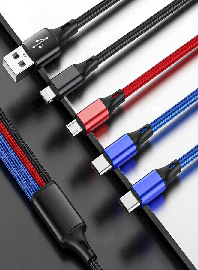 USAMS Multi Charging Cable 2Pack 4FT 4 in 1 Two Type-C Port Nylon Braided Multiple USB Fast Charging Cord Adapter Type C Micro USB Port Connectors Compatible Cell Phones Tablets (2, 4FT) - Image 1