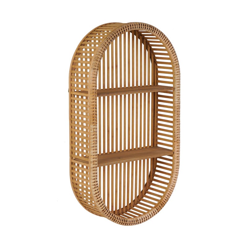 Synovana Rattan Wall Shelf - 3 Tier Boho Oval Floating Shelf Handcraft Hanging Shelves for Bathroom Living Room Wall Decor, 16.14" x 28.54" - Image 1