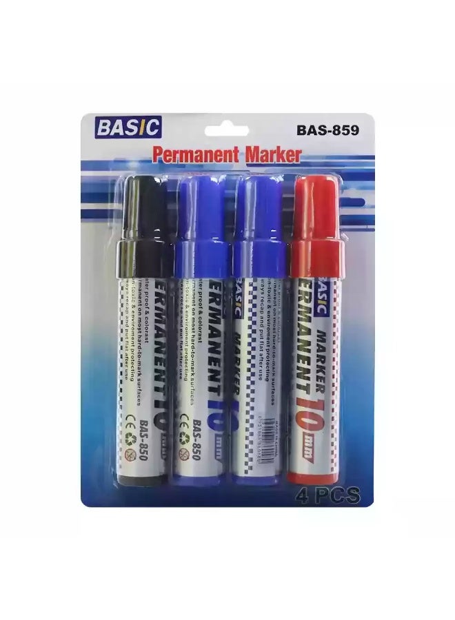 Basic Permanent Marker Waterproof and Colorast Marker Pens- 4 Colors - Image 1