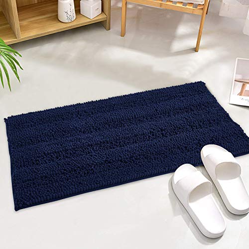 KGORGE Navy Blue Bath Mat Quick Drying Chenile 47 x 17 Bathroom Rugs Thick Shaggy Floor Cover Water Absorbent Shower Carpet for Toilet Door Way Kitchen 1 Pc