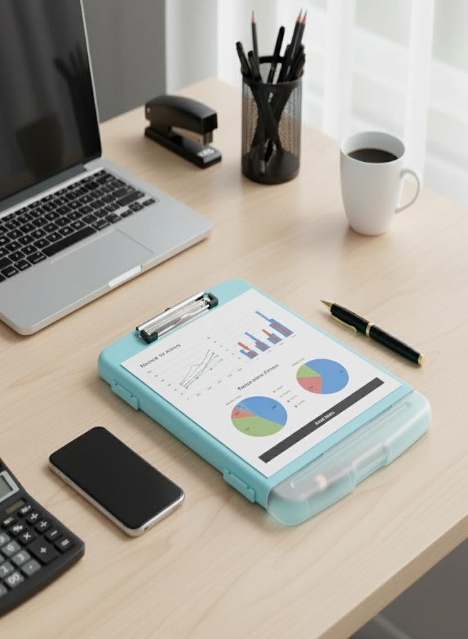 oddpod™ Moto Heavy Duty Clipboard with Side Opening/Clip Pad with Low Profile Clip for Dual Storage of A4 Papers and Pen Holder (Light Blue) - Image 2