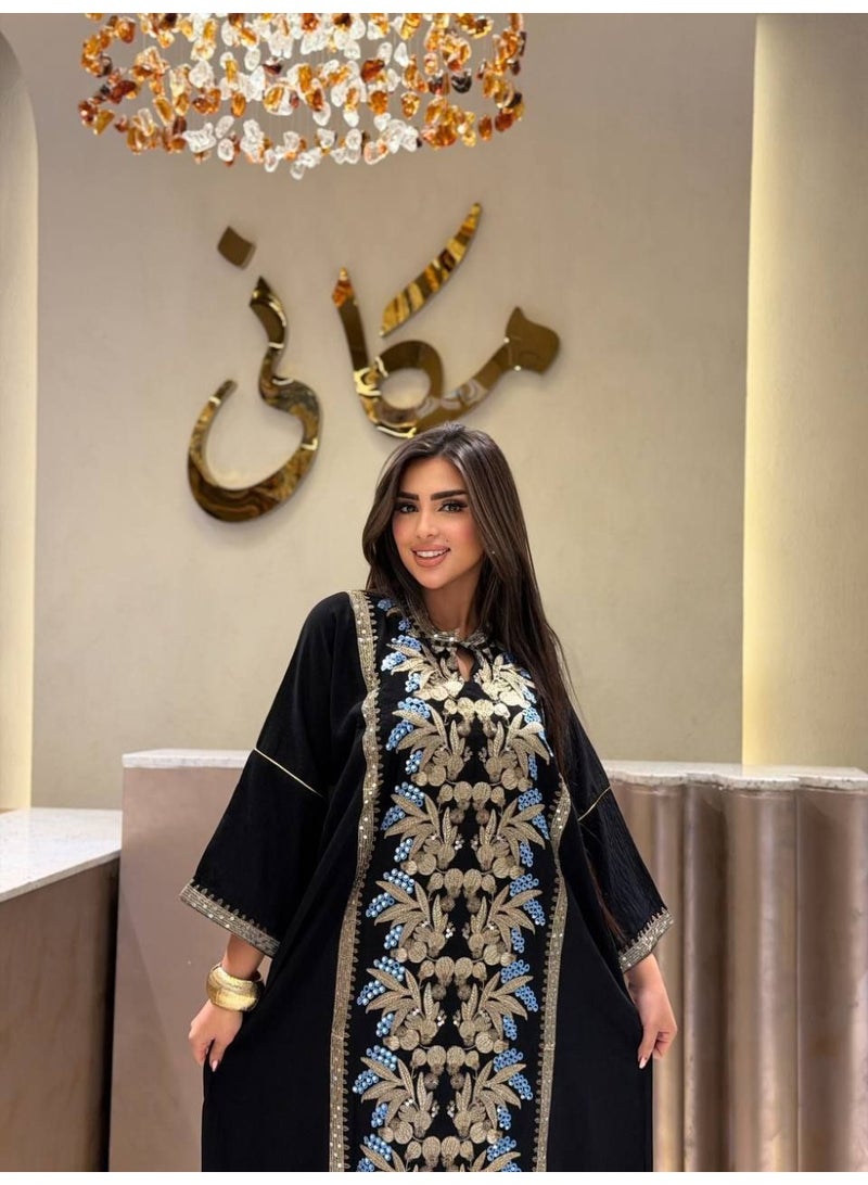 عباية حريمي خروج واستقبال كتان تركي فاخر مطرزة – تصميم ملكي أنيق للمناسبات والخروجات - Image 3