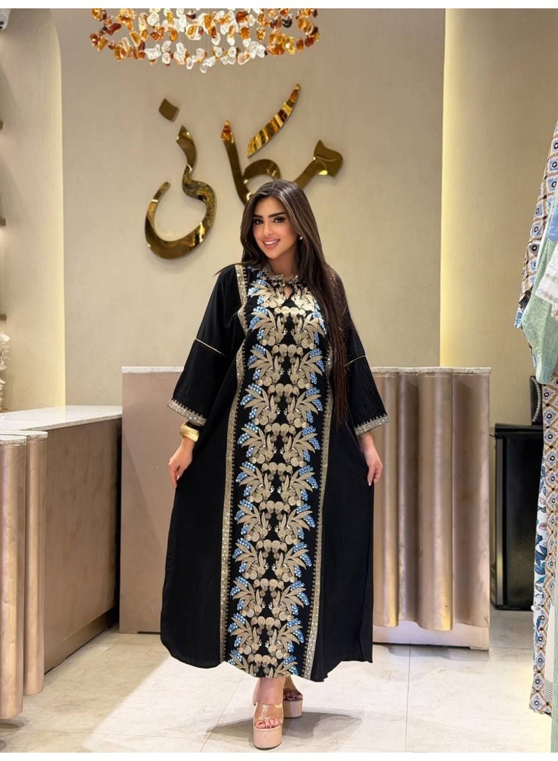 عباية حريمي خروج واستقبال كتان تركي فاخر مطرزة – تصميم ملكي أنيق للمناسبات والخروجات - Image 5