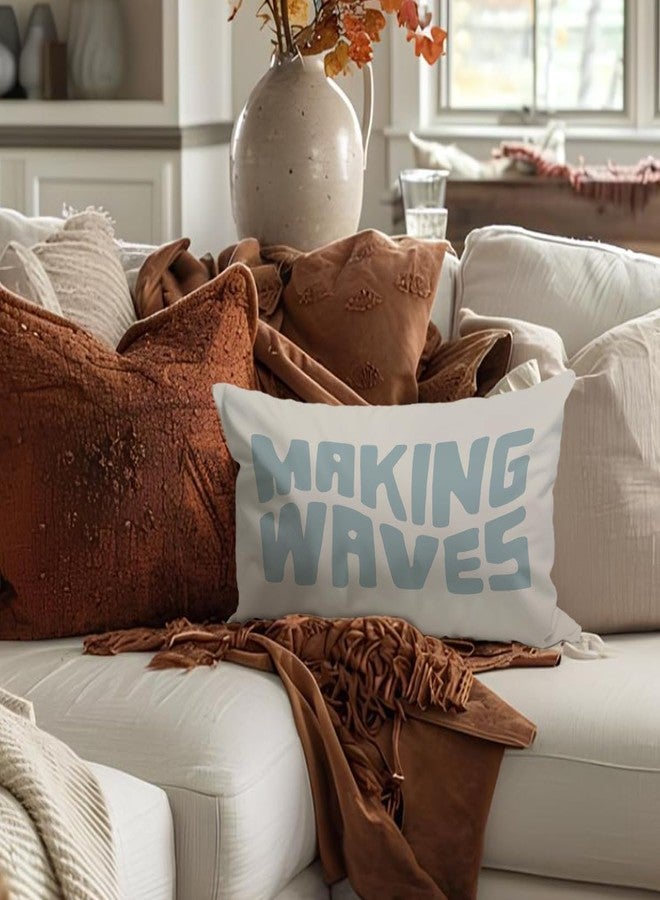 Wheatwin Blue Coastal Throw Pillow Cover 12x20, Blue Dorm Decor, Making Waves Coquette Decor for Girls Room Bedroom Sofa Couch - Image 2