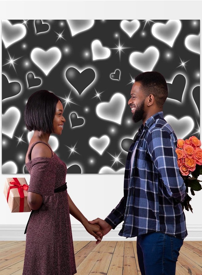 Mocsicka Early 2000s Photography Backdrop Black Heart Photo Backdrop Valentines Heart Stars Vinyl Valentines Day Party Decoration Newborn Kids Portrait Photo Props (7x5ft) - Image 5
