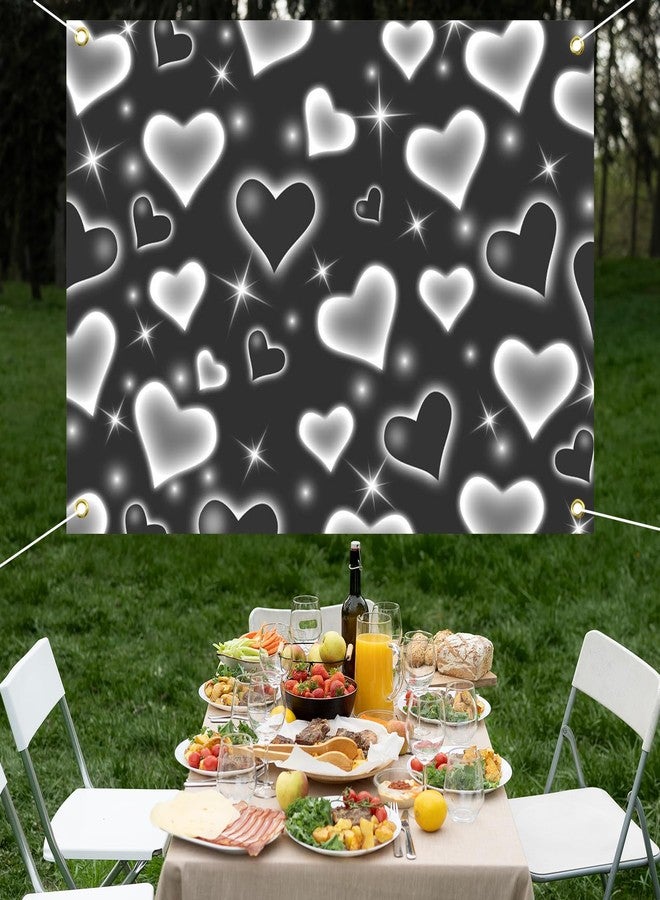 Mocsicka Early 2000s Photography Backdrop Black Heart Photo Backdrop Valentines Heart Stars Vinyl Valentines Day Party Decoration Newborn Kids Portrait Photo Props (7x5ft) - Image 3