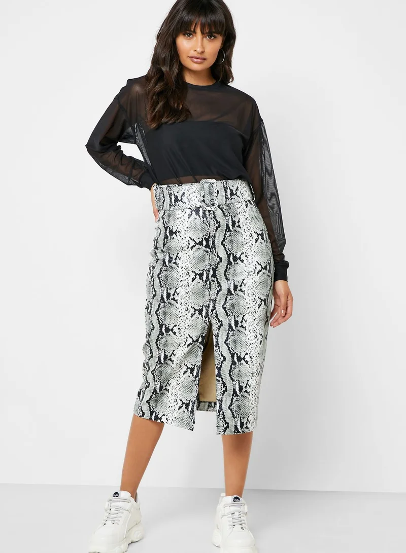 TOPSHOP Front Split Snake Print Skirt