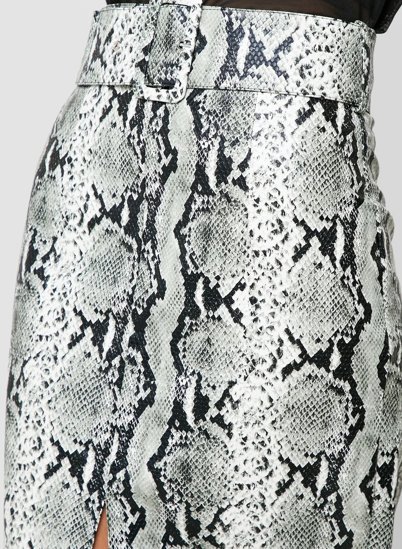 TOPSHOP Front Split Snake Print Skirt