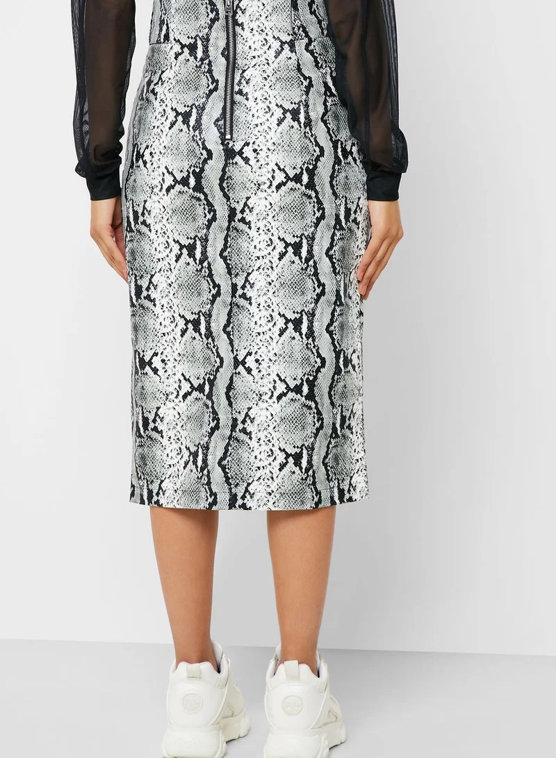 TOPSHOP Front Split Snake Print Skirt