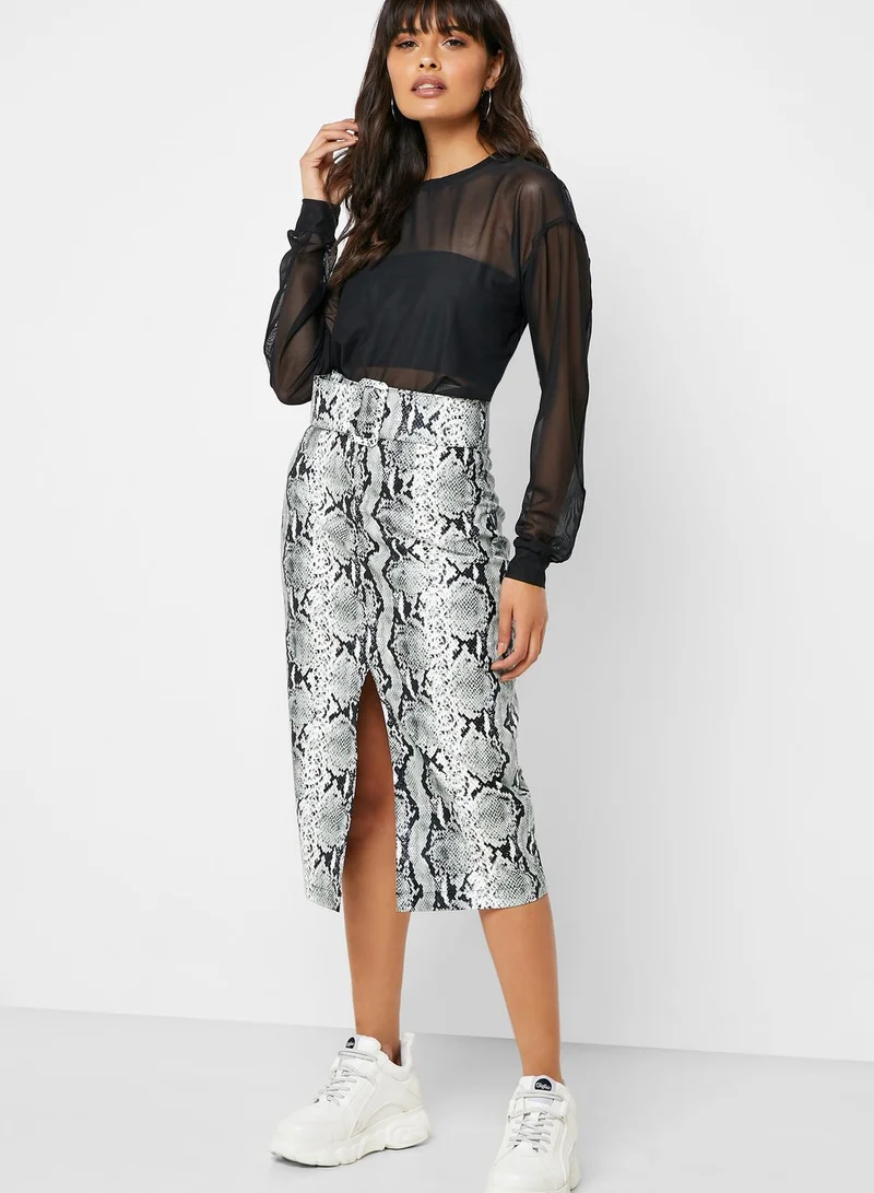TOPSHOP Front Split Snake Print Skirt
