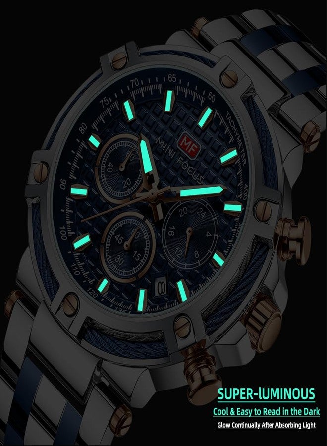 MF MINI FOCUS Business Men Watches (Chronograph/Waterproof/Luminous/Calendar/24 Hours) Big Face Stainless Steel Band Watches for Men - Image 4