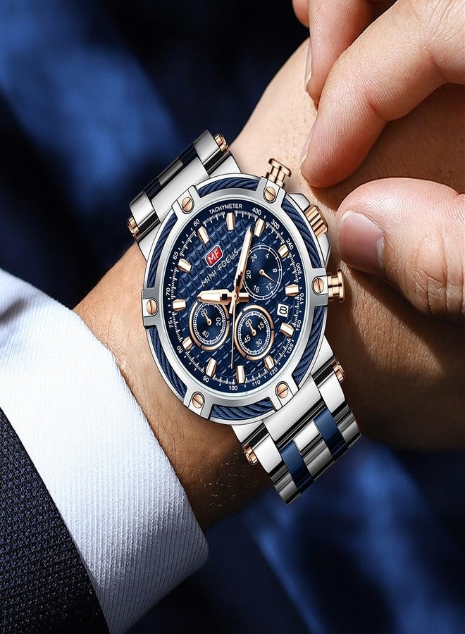 MF MINI FOCUS Business Men Watches (Chronograph/Waterproof/Luminous/Calendar/24 Hours) Big Face Stainless Steel Band Watches for Men - Image 3