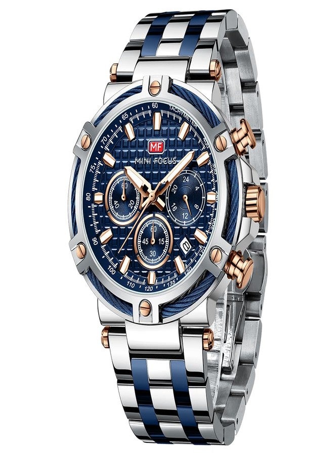MF MINI FOCUS Business Men Watches (Chronograph/Waterproof/Luminous/Calendar/24 Hours) Big Face Stainless Steel Band Watches for Men - Image 1