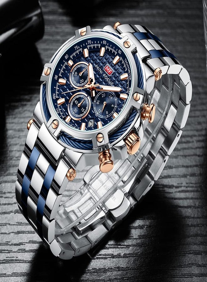 MF MINI FOCUS Business Men Watches (Chronograph/Waterproof/Luminous/Calendar/24 Hours) Big Face Stainless Steel Band Watches for Men - Image 2