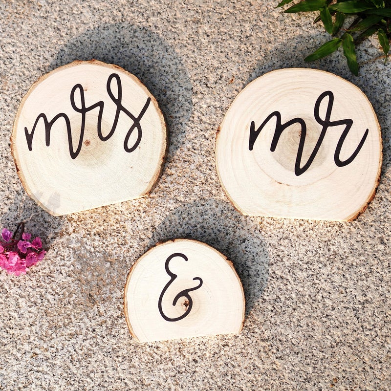 Rainbow Pana 3 Pack Mr & Mrs Sign for Wedding Table  Mr and Mrs Table Decor  Head Table Wedding Decorations  Mr and Mrs Sign for Wedding Table  Bride and Groom Table Decorations  Wooden Mr & Mrs for Ceremony - Image 1