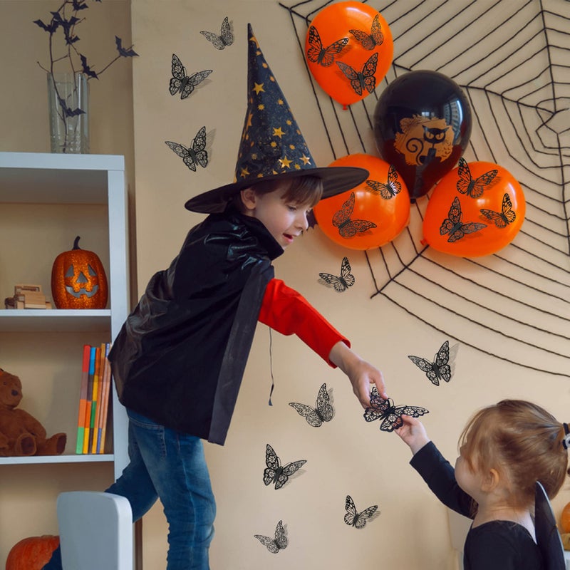 SAOROPEB 3D Butterfly Wall Stickers, 72Pcs 3 Sizes 3 Styles, Removable Metallic Wall Decals Fridge Sticker Room Mural Decoration for Kids Bedroom Nursery Classroom Party Wedding Decor DIY Gift (Black) - Image 4