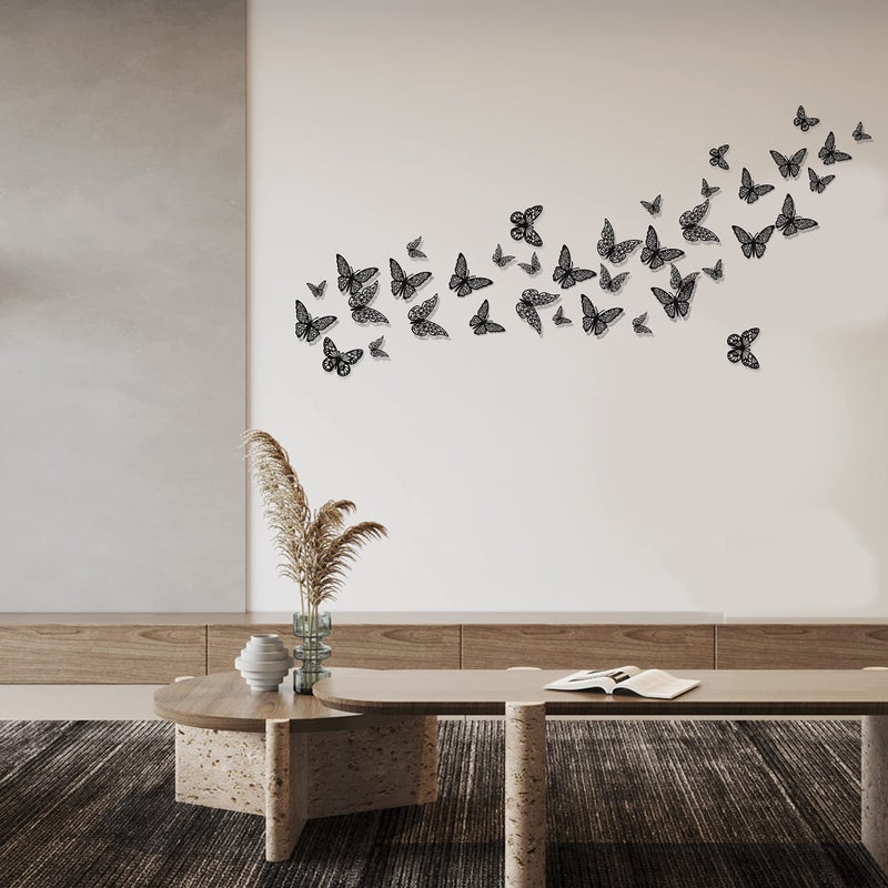 SAOROPEB 3D Butterfly Wall Stickers, 72Pcs 3 Sizes 3 Styles, Removable Metallic Wall Decals Fridge Sticker Room Mural Decoration for Kids Bedroom Nursery Classroom Party Wedding Decor DIY Gift (Black) - Image 5
