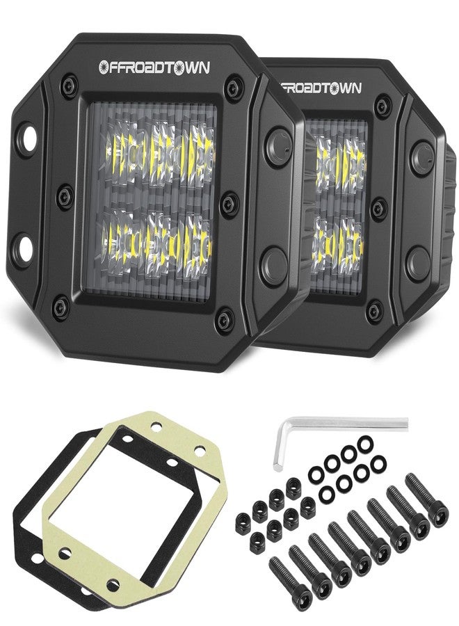 OFFROADTOWN مصابيح LED مثبتة بشكل مسطح، مصابيح قيادة LED من نوع CREE مقاس 5 بوصات من OFFROADTOWN بقوة 12000 لومن، مصابيح خلفية، مصابيح إضاءة مسطحة، مصابيح للطرق الوعرة، مصابيح عمل للشاحنات، سيارات البيك أب، سيارات الدفع الرباعي، سيارات الدفع الرباعي، القوارب - إضاءة غامرة للقيادة - Image 1