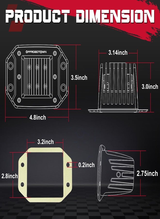 OFFROADTOWN مصابيح LED مثبتة بشكل مسطح، مصابيح قيادة LED من نوع CREE مقاس 5 بوصات من OFFROADTOWN بقوة 12000 لومن، مصابيح خلفية، مصابيح إضاءة مسطحة، مصابيح للطرق الوعرة، مصابيح عمل للشاحنات، سيارات البيك أب، سيارات الدفع الرباعي، سيارات الدفع الرباعي، القوارب - إضاءة غامرة للقيادة - Image 2