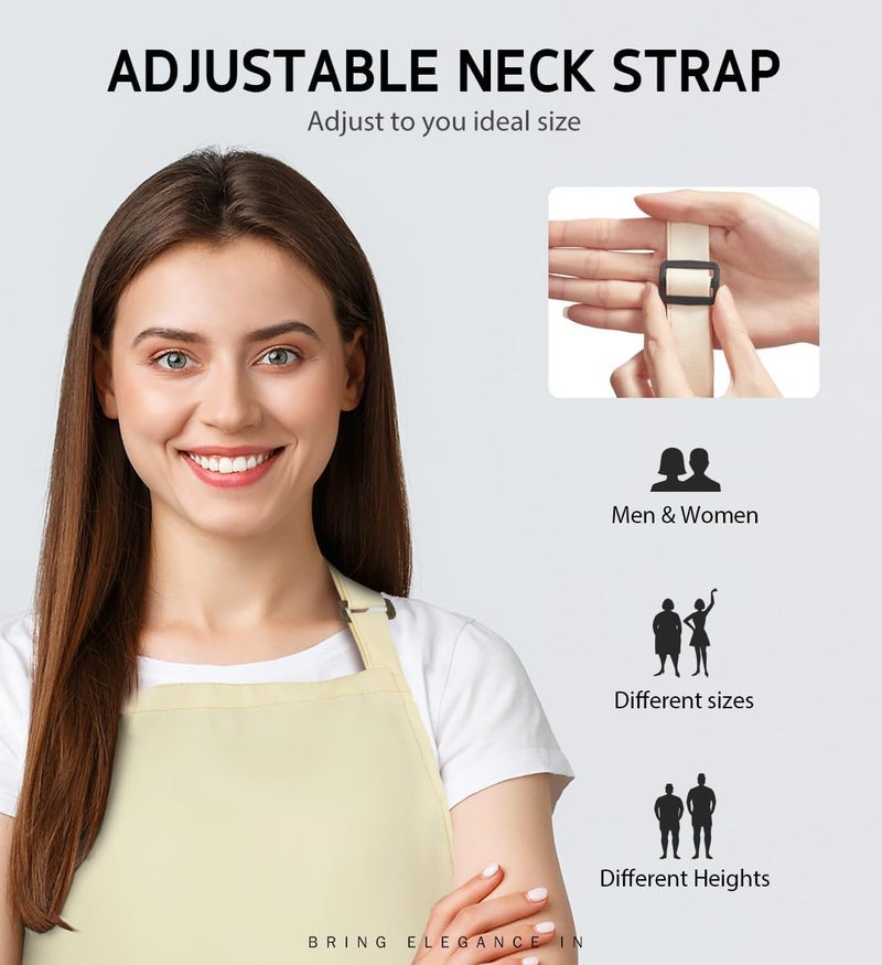 Syntus Adjustable Bib Apron with 2 Pockets Cooking Kitchen Aprons for Women Men Chef, Cream, 26.77×33.07 inch - Image 3