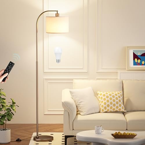 Ambimall Arc Floor Lamp with Remote and Stepless Dimmable Bulb, Colors Temperature & Brightness Adjustable, Floor Lamps for Living Room（Deep Beige Shade & Brown Pole） - Image 1
