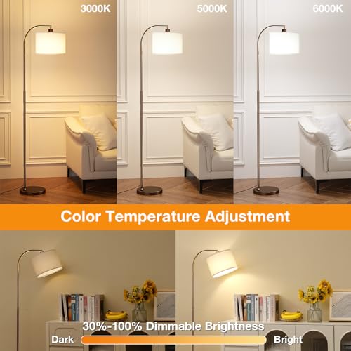 Ambimall Arc Floor Lamp with Remote and Stepless Dimmable Bulb, Colors Temperature & Brightness Adjustable, Floor Lamps for Living Room（Deep Beige Shade & Brown Pole） - Image 3