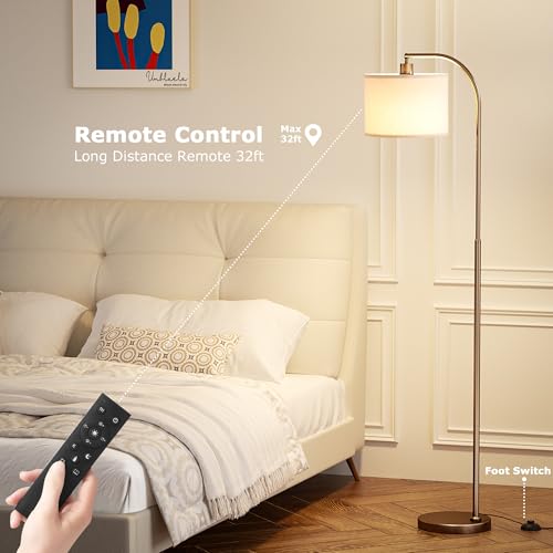 Ambimall Arc Floor Lamp with Remote and Stepless Dimmable Bulb, Colors Temperature & Brightness Adjustable, Floor Lamps for Living Room（Deep Beige Shade & Brown Pole） - Image 5