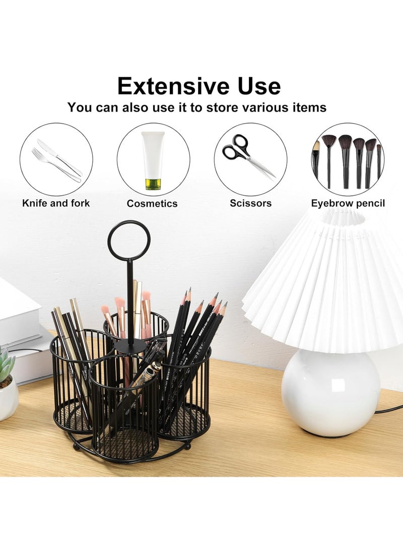 Hihonor 360° Rotating Utensil Caddy, 4 Compartment Metal Utensil Organizer with Handle 6.3×6.3×11 Inch Kitchen Utensil Caddy Multifunctional Cutlery Storage Holder Portable Flatware Organizer for Home Party (Pink)  - Image 2