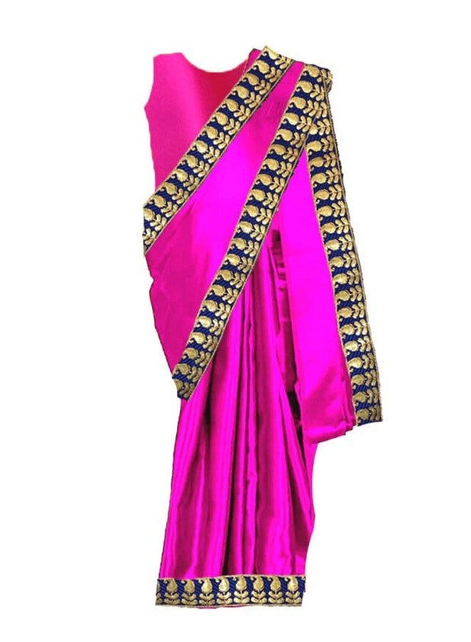 HIBA CREATIONS Baby Girl Kids Satin Saree in Pink Colour with border 18-24 Months - Image 3