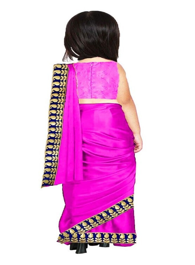 HIBA CREATIONS Baby Girl Kids Satin Saree in Pink Colour with border 18-24 Months - Image 2