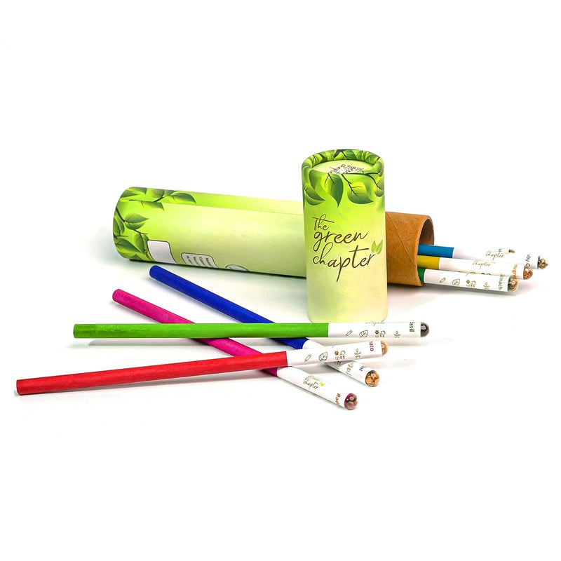 THE GREEN CHAPTER Plantable Seed Paper Pencil Set of 10 Paper Pencils Recycled Seed Pencils Reusable Gift Set for Kids Multicolor