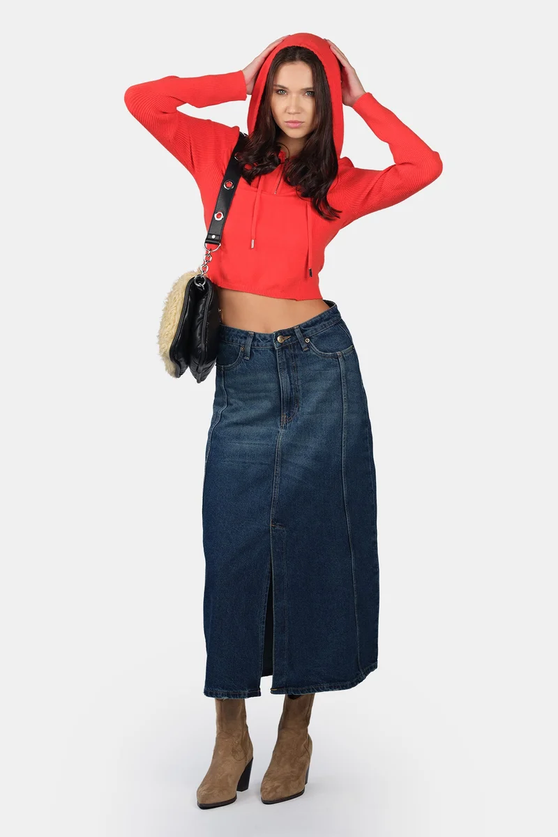 Virgio Self Design Viscose Half Zip Slim Fit Knit Hoodie for Women