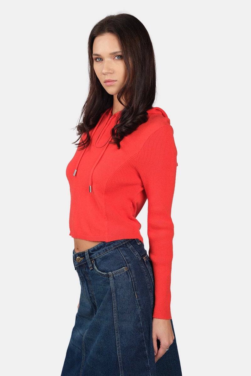 Virgio Self Design Viscose Half Zip Slim Fit Knit Hoodie for Women - Image 3