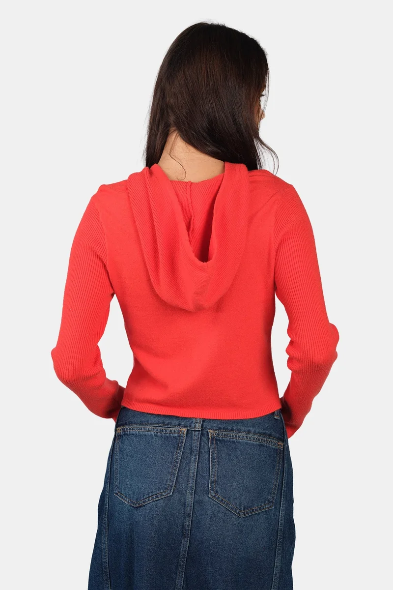 Virgio  Self Design Viscose Half Zip Slim Fit Knit Hoodie for Women for Women | Best Price UAE